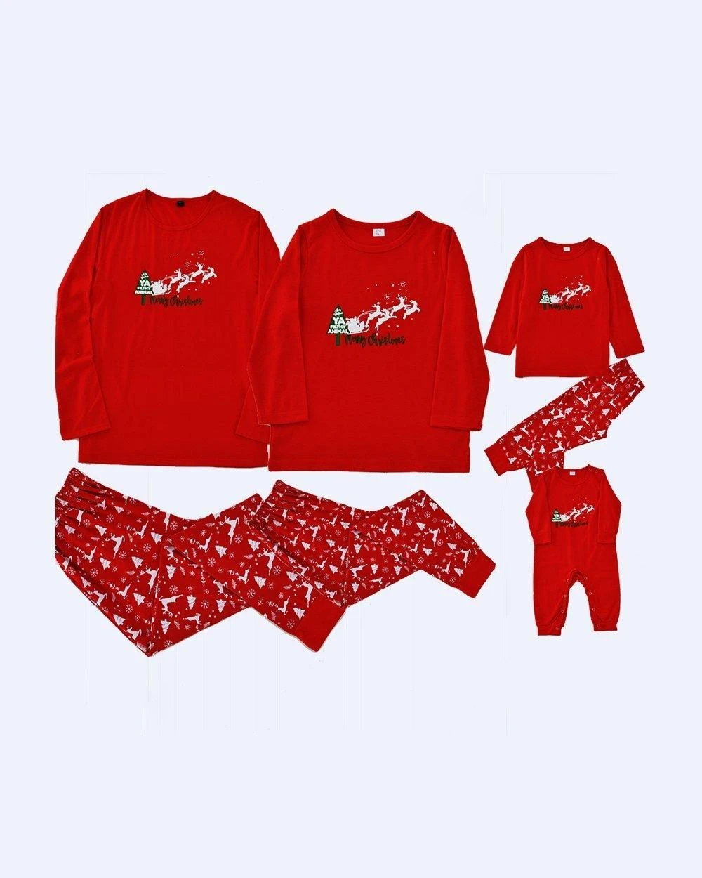 Red Reindeer Cart Plaid Printed family christmas pajamas - Merryreindeer